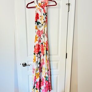 Brand New Abel The Label Multi Floral Halter Maxi Open Back Dress XS